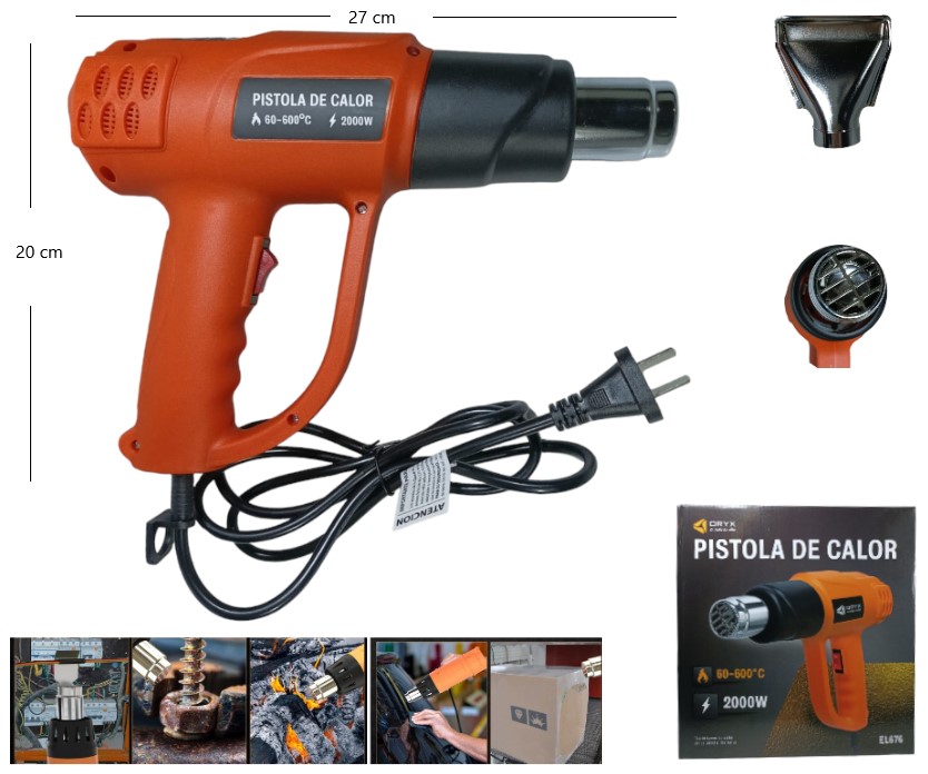 Pistola de aire caliente, rango de temperatura de 60-600°C, Potencia: 2000W Flujo de aire: 300-500L/min, 110V yapo